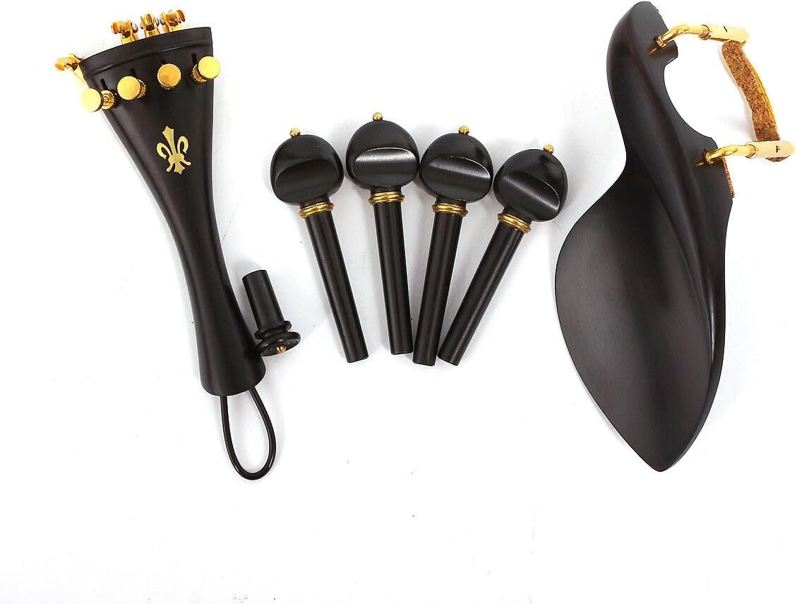 1Set Violin Parts Ebony wood peg chinrest tailpiece Endpin Violin Accessories (ebony-brass-parts)