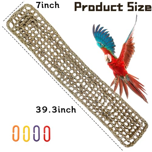 Image of Bird Seagrass Mat 39.4x7 inch Long Natural Macaw Woven Net Hammock Hanging on Parrot Cage with Hooks Climbing Ladder Swing Chew Toys for Cockatoo Large Parrot Supplies