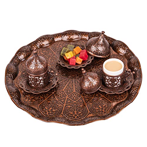 Copperloom Serving Tray Ottoman Tray Decorative Trays For Coffee Table Eating Trays For Living Room Tea Coffee Large Serving Round Small Gold Silver Antique Black Green Metal Tray Home Decor (Copper) #TOP2
