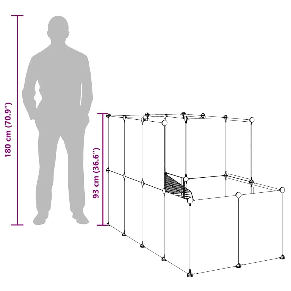 Mangloder Kleintierkäfig Schwarz 142 x 74 x 93 cm aus PP und Stahl, faltbar, klappbar, modular, Laufstall für Kaninchen, Meerschweinchen, Hamster, Indoor und Outdoor