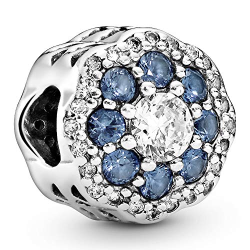 Pandora Jewelry Blue Sparkle Flower Crystal and Cubic Zirconia Charm in Sterling Silver