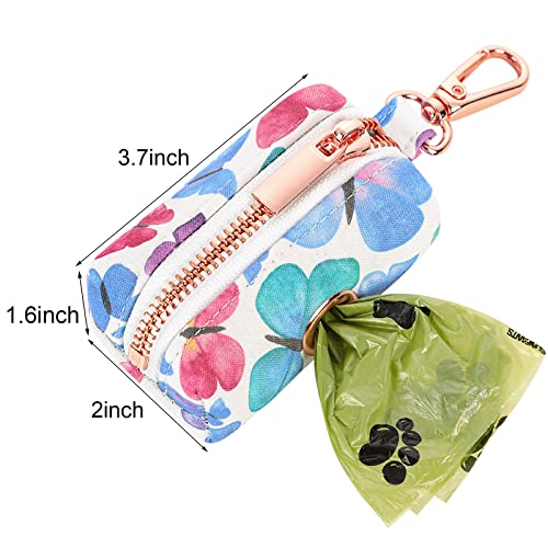 Image of ARING PET Dog Waste Bag Dispenser, Cotton Doggy Poop Bags Holders Attach to Any Leashes, Portable Washable Butterfly Pattern Pet Waste Pouch Dispenser with Metal Zipper