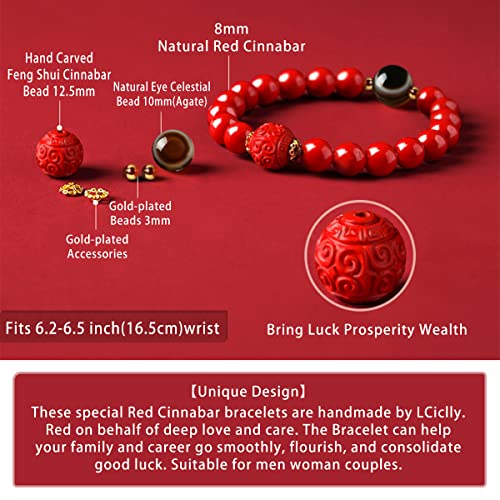 Evil Eye Beaded Bracelet for Women, Feng Shui Wealth Bracelet Red Cinnabar Natural Crystal Onyx Relief Reiki Healing Stone Original Double Protection Red Strand Bracelet Bring Luck Prosperity3
