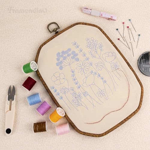 Image of Framendino, 3 Pack Imitated Wood Embroidery Hoop Frame Cross Stitch Hoops Rectangle for Display Sewing Craft Hanging