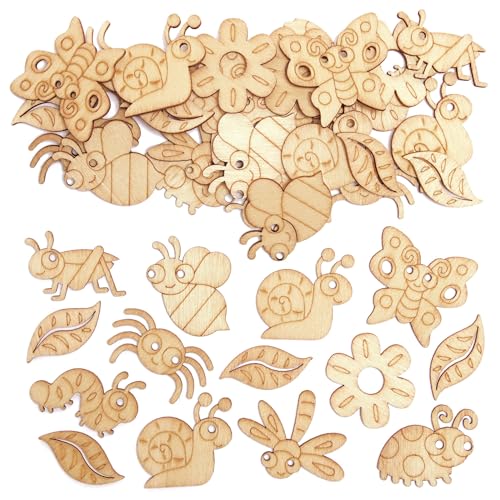 Baker Ross Mini Formes en Bois motif Insectes - Lot de 100, Bois Loisir Creatif (FC721)