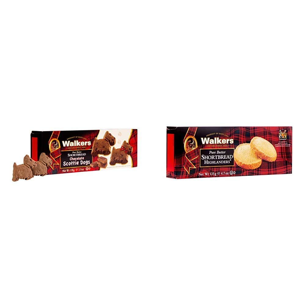 Walker's Shortbread Chocolate Scottie Dog Shaped Cookies and Highlanders Pure