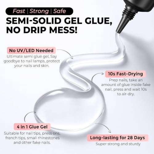 Image of Luckyfairy Super Strong Nail Glue 5PcsX2g for Press On Nails | Quick Drying, Semi Solid Nail Glue Gel For Acrylic Fake Nails Tips, Mini Tubes, Mess-Free, No Lamp Needed, Beginners-Friendly