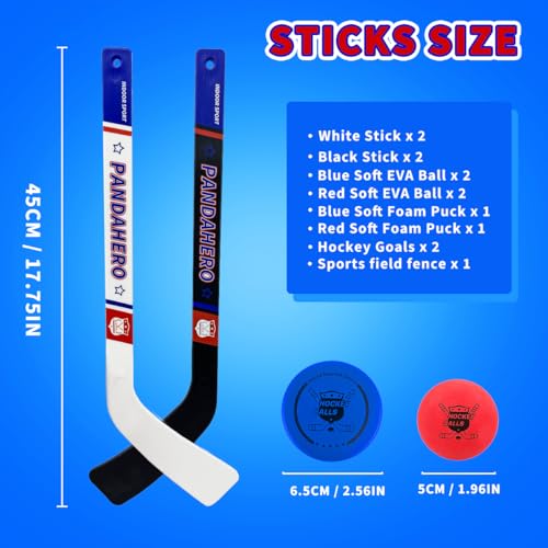 Pandahero Knee Hockey Rink Set,Christmas Stocking Stuffers Hockey Gifts for Kids,Full Hockey Rink Set with 2 Hockey Net 4 Hockey Sticks 6 Hockey Balls