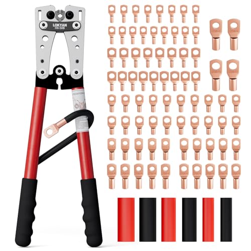 LOKYAN Battery Cable Lug Crimping Tool Kit for AWG 10-1/0, Electrical Lug Crimper with 78pcs Wire...