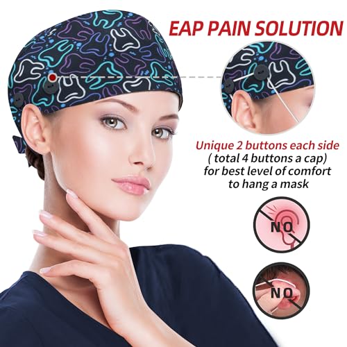 Image of ABAMERICA Working Caps with Button and Sweatband, Adjustable Working Hats for Women Men, One Size(Tie Back or Toggle)