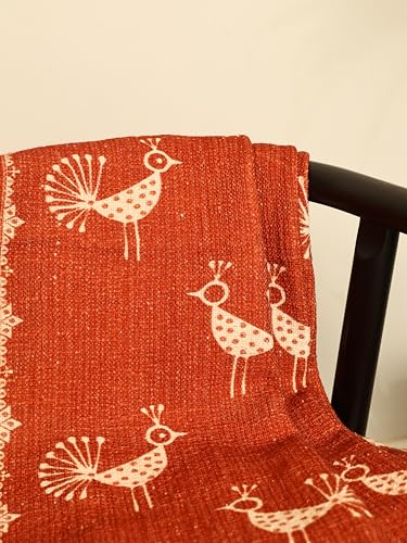Image of Rajasthani Sacred Geometry Throw 60x50 Inches | Rust Rectangular Mandana Series Decorative Throw Blanket