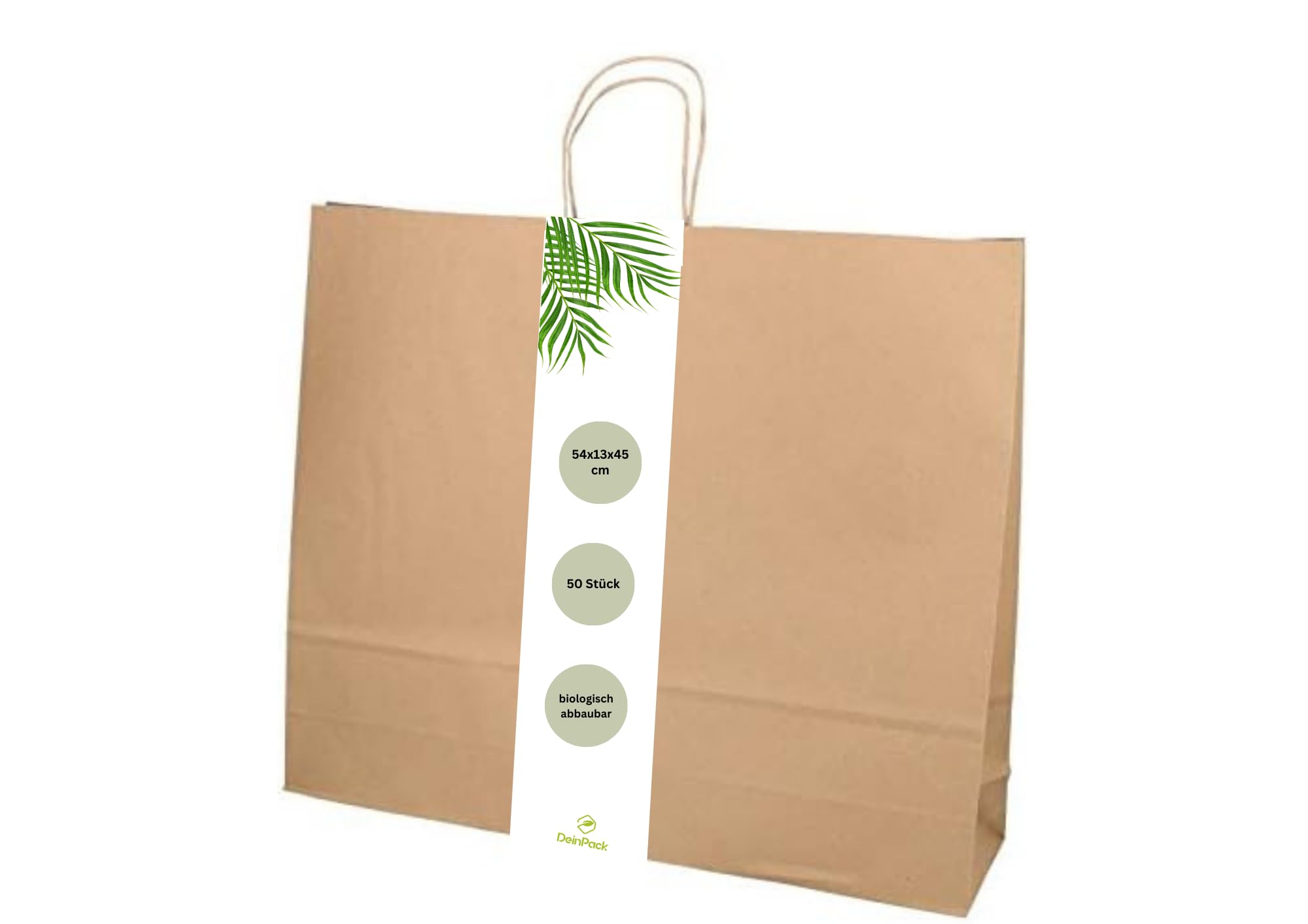 50 Papier Tragetaschen 54 x 13 x 45 cm groß I Umweltschonende Papiertüten Geschenktüten Papiertragetaschen biologisch abbaubar, kompostierbar I braune Papier Tüten