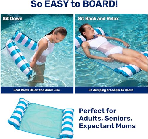 Image of Aqua Monterey Hammock Pool Float - Three Pack - Two Light Blue & One Burgundy /White Stripe, 3-Pack