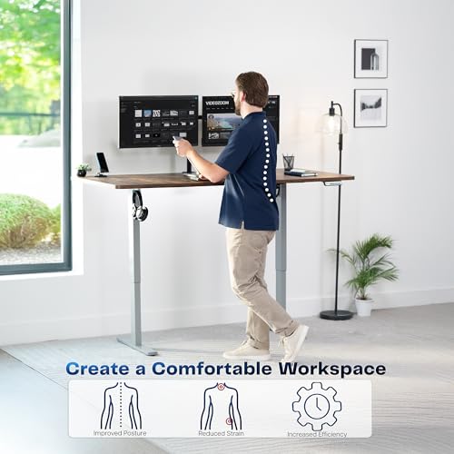 Image of VIVO Electric 71 x 30 in Rustic Standing Desk, Memory Height Adjustment, 1B Series, Holds 220 lbs, Vintage Brown Top Gray Frame, DESK-KIT-1G7N