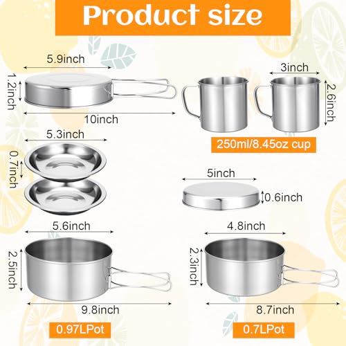 15 Pcs Camping Cookware Set, Stainless Steel Outdoor Camping Cooking Kit with Pot and Pan Cups Plates Forks Knives Spoons Kit for 1-2 Person Camping, Backpacking, Outdoor Cooking and Picnic - Image 3
