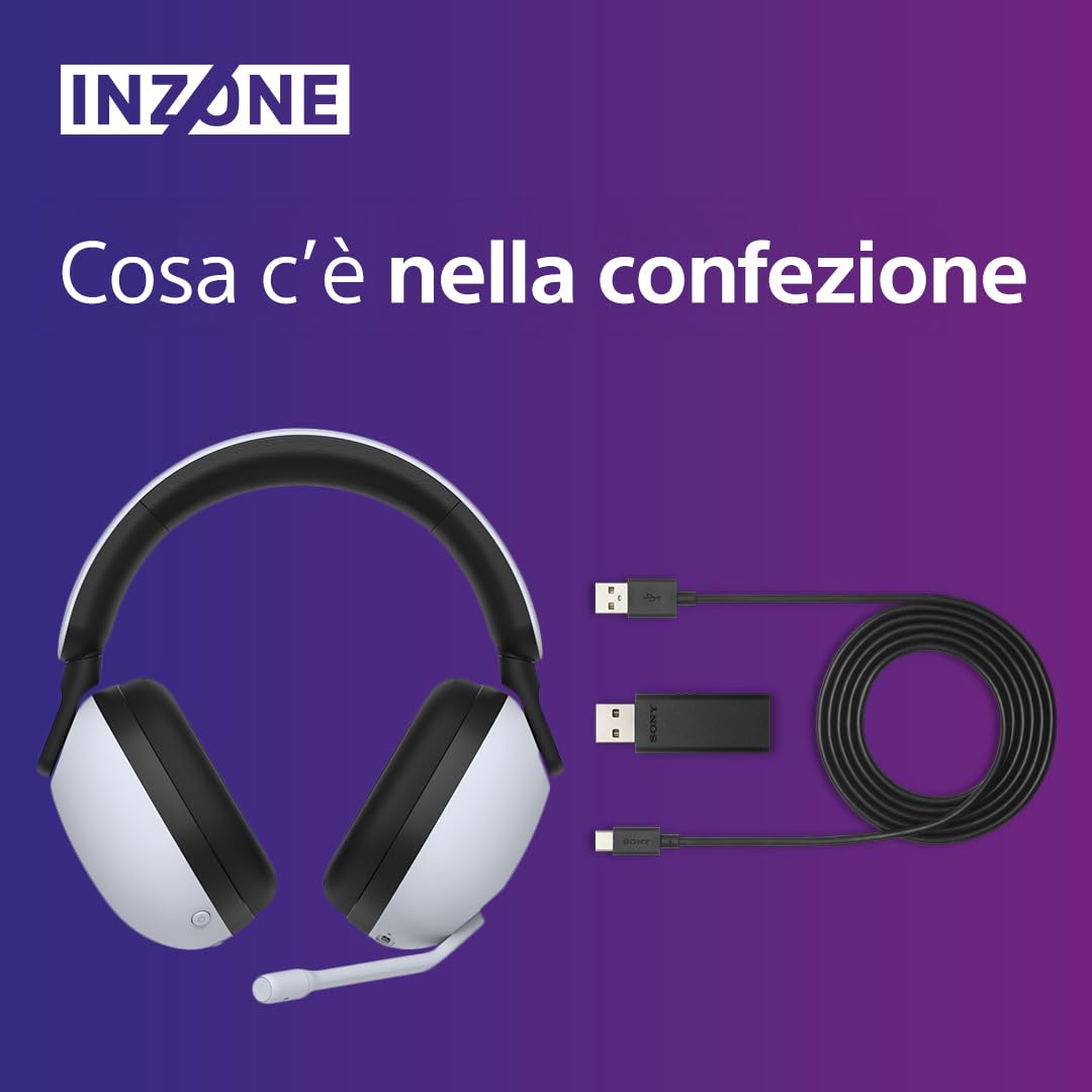 Sony INZONE H9 | Cuffie Gaming Wireless con Noise Cancelling, 360 Spatial Sound per Gaming, con Mic, Batteria fino a 40h, PC/PS5 PlayStation - Bianco Nero