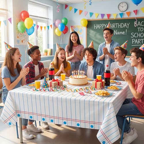 Image of NatNarr 3 Pack Notebook Paper Plastic Tablecloths, 54 x 108 Inch Back to School Party Decoration Disposable Table Cloth for Rectangle Tables School Theme Table Cover for Classroom Party Supplies