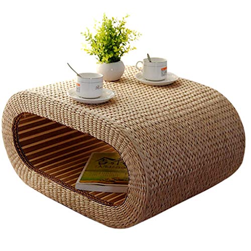 【Tavolino da caffè robusto e durevole】: utilizzo di tifa e pioppo naturali puri, ecologico, sicuro, resistente all'usura e antiscivolo; Tessuto a mano, piatto e liscio, più lussuoso e retrò, non facile da sbiadire; bordo in pizzo, incollaggio di colla di vetro, di lunga durata