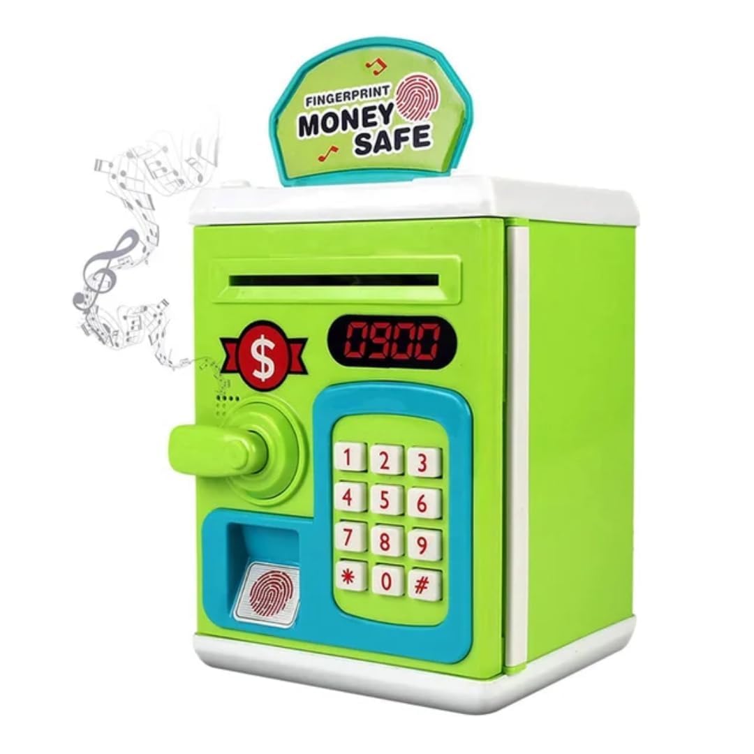 Kidoyz Electronic Money Safe Piggy Bank, Password Protected with Touch Sensor, ATM Toy with Lights and Sound, Blue and White - Color As Per Stock