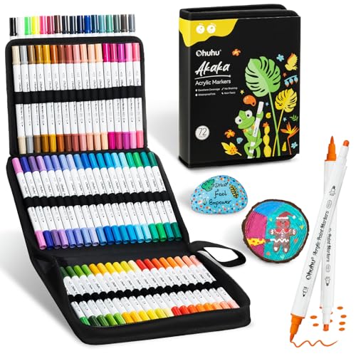Image of Ohuhu Acrylic Paint Markers Dual Tips: 72 Colors Fine & Dot Paint Pens High Opacity Acrylic Markers Waterproof Lightfast for Rock Painting 3D Prints Egg Wood Glass Ceramic DIY Crafts - Akaka