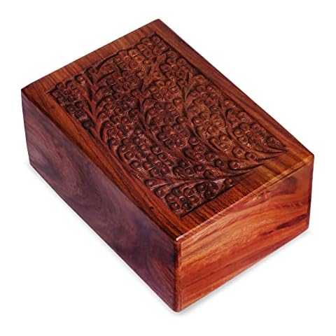 S.B.ARTS Wooden Urn Box For Human Ashes, Urn for Pets Ash, Urn Box for Dogs Cats, Wooden Box, Urns For Infant- Extra Small Keepsake (Engraved Flower, 13 x 8 x 5 Cms) Cover