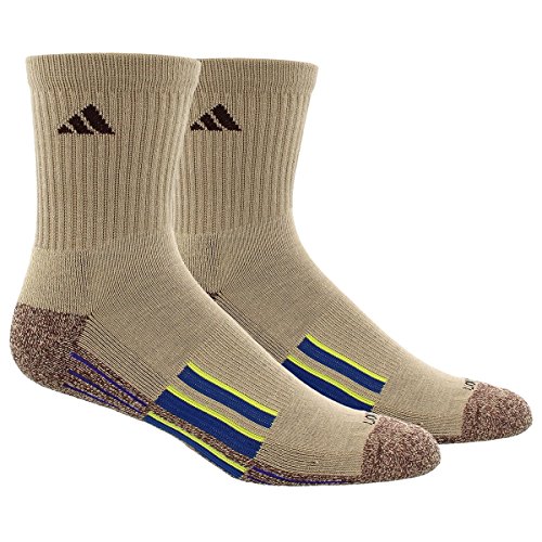 adidas Men's Cushioned X 2 Mid Crew Socks (2-Pair), Khaki/Marl/Slime Green/Real Blue, Large