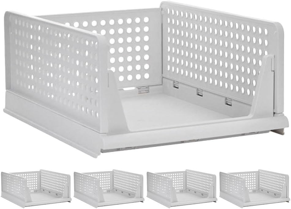 5pcs Closet Organizer Bins: Foldable Clothes Organizer Storage Drawer Shelf Containers for Living Room Bathroom Kitchen Office White