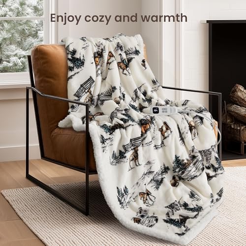 Image of Heated Blanket Throw Electric Blanket - Fast Heating Blanket with 10 Heat Settings & 10 Hours Auto Off, Cozy Soft Fleece Sherpa, Washable, Warm Gifts for Grandma