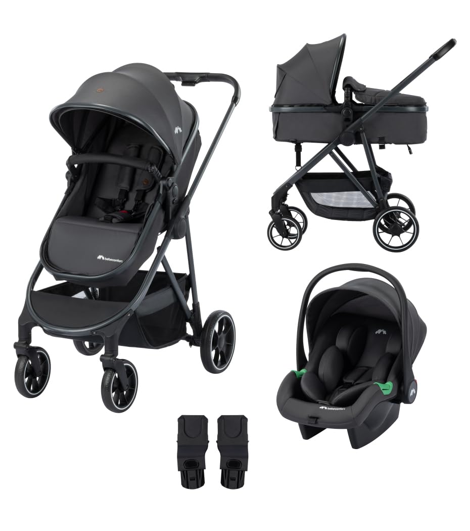 Bebeconfort Brume Trio, cochecito 3 en 1 con silla de coche, de 0 a 4 años, set de cochecito ligero, mecanismo de plegado compacto, Mineral Graphite