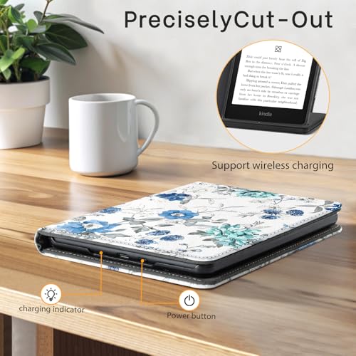 Image of CoBak Case with Stand for TCL 6.8 inch E-Book Reader -Cover with Auto Sleep Wake,Card Slot,Hand Strap Feature,Blue Blossom