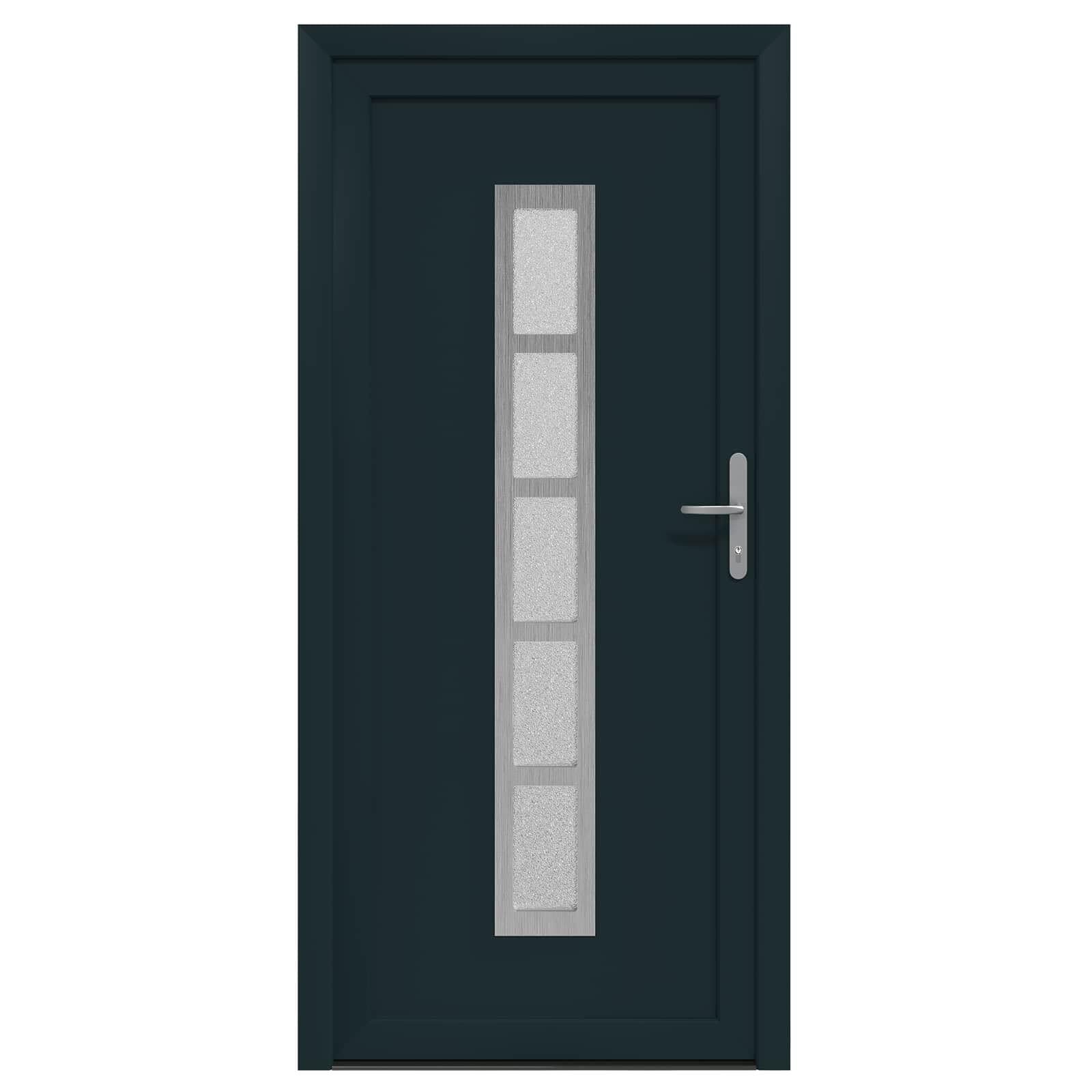 Vordertür Anthrazit PVC 98 x 208 cm Haustür mit Mehrfachverriegelung und Wärmedämmung für Außen und Innenbereich, inklusive Schloss, Beschlag, Zarge, Dichtung