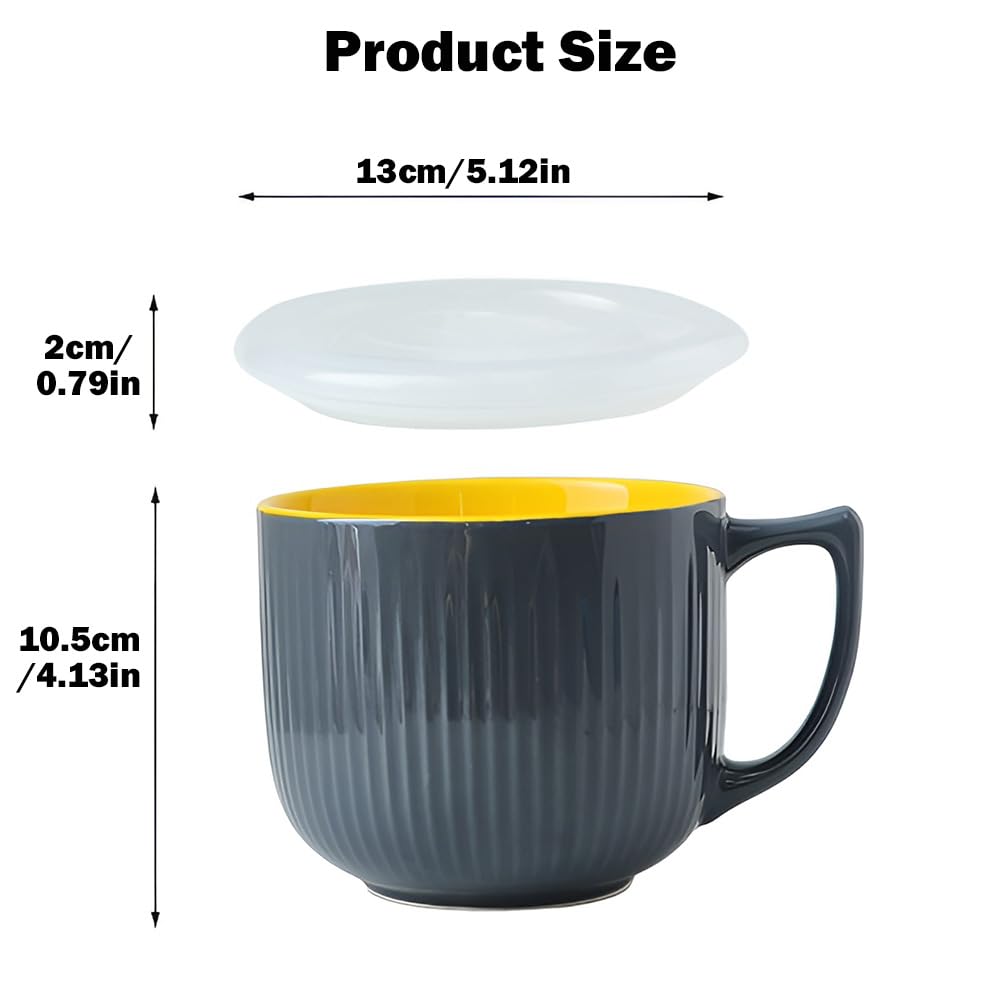 Accmuzzy Soup Mug 900mL with Handle & Lid, Ceramic Large Soup Bowl, Microwave Safe Porridge Bowl for Ramen Noodle, Oatmeal - Image 2