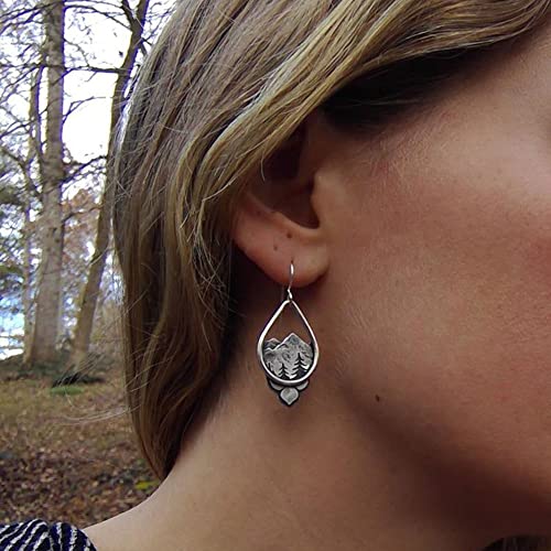 Silver Moutain Drop Earrings, Retro Vintage Statement Earrings For Women Girls #TOP4