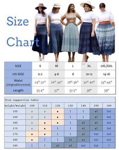 DREFBUFY Women's Mae Pleated Flowy Cxi Skirt Denim Tiered Elastic Waist Rufflasual Long Skirts with Pockets for Summer3