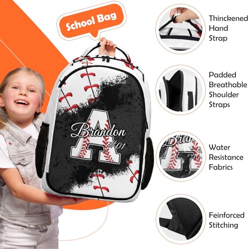 Voltexia Personalized Baseball Backpacks for Kids Baseball Backpack Custom Initial Monogram Bookbag with Name Sports Theme School Bag for Boys Girls3