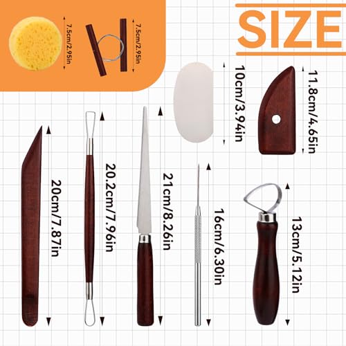 Image of Pottery Tools Kit, Clay Tools Set, Ceramic Tool Kit | Pottery Tools and Supplies with Clay Cutting, Modeling, Trimming Tools for Smoothing, Cleaning, Carving