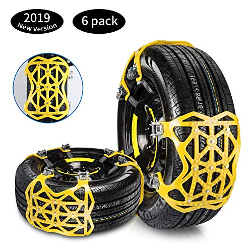 Qisiewell 2020 - Cadenas de nieve universales (6 unidades, para cualquier ancho de neumático 165 – 285 mm), color amarillo