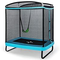COSTWAY 2 in 1 Kids Trampoline, 6FT Toddler Trampolines with Swing and Enclosure Safety Net, Rectangle Trampoline for Outdoor (Black + Blue)
