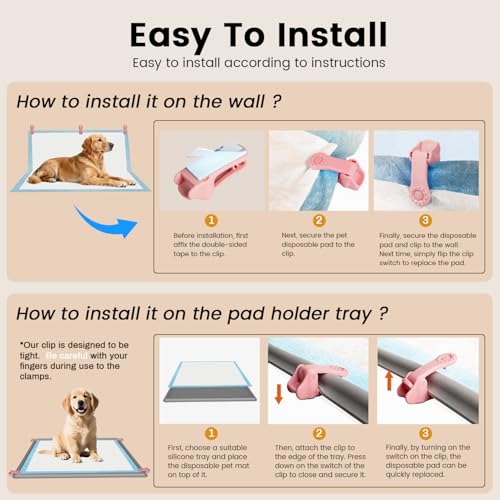 Image of Lockable Pee Pad Clips, with Adhesive Tape, for Indoor Wall Pads Secured, Extra Thick Clamps for Silicone Puppy Pad Holder Tary Secured, Tight Strong Clamp for Dogs, Cats Training