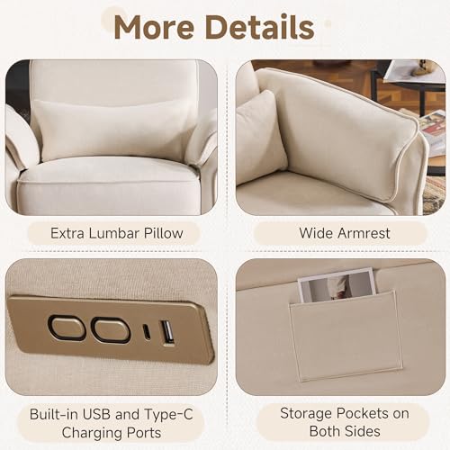 Image of Power Recliner Rocking Chair with Adjustable Arms and Headrest,Beige Fabric
