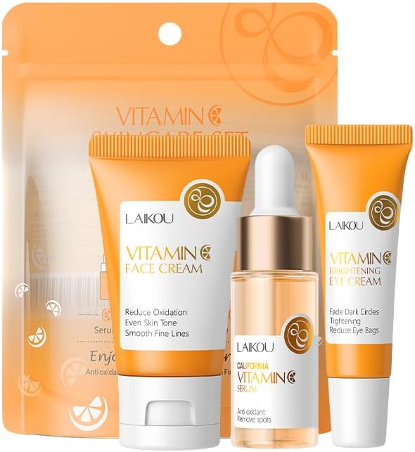 Vitamin C Skin Care, Skin Care Set with Serum, Eye Cream, Face Cream for Women Teen Girls Mom Daughter Mother's Day Christmas Birthday Beginner Kit TSA-friendly 3pcs