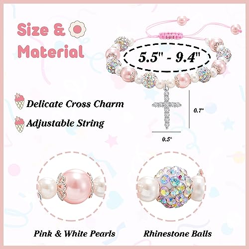 First Day of School Kindergarten Bracelets Gifts, Back to School Kindergarten Gifts, Pink Pearl and Rhinestone Bracelets for Daughter Granddaughter Niece Girls Students4