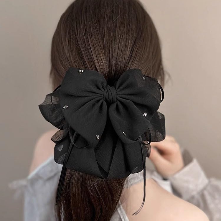 HAIRUO Elegant Hair Claws with Beaded for Women,Fashion Black Bow Hair Claw Hair Accessories image 5
