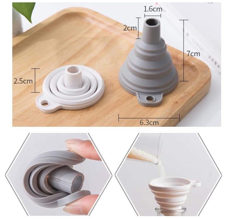 2 PCS Silicone Collapsible Funnel Flexible Portable Mini Silicone Foldable Funnel for Liquid/Powder Transfer Hopper Food Grade Silicone Funnel