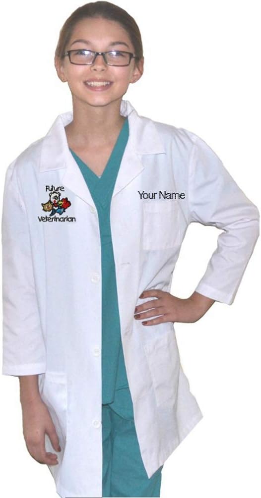 Custom Kids Veterinarian Lab Coat with Embroidered Name and Animals Embroidery Design