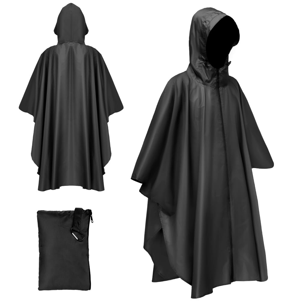 Vicloon Poncho de Lluvia Impermeable, 210T Chubasquero con Capucha para Mujer Hombres, 3 en 1 Multifuncional Chubasquero Transpirable Ultrafino, Toldo Manta, Estera de Camping, Talla grande con Bolsa