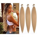 Newluyang Pre Stretched Braiding Hair, 100% Kanekalon Synthetic Crochet Hair Braids,26 inch 3 packs Hot Water Setting Professional Yaki Texture Crochet Hair Extension Braids.（24#/Light Brown Blonde）