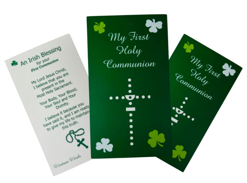 Westmon Works Irish First Communion Blessing Holy Card Bulk Set with Prayer Pack of 10