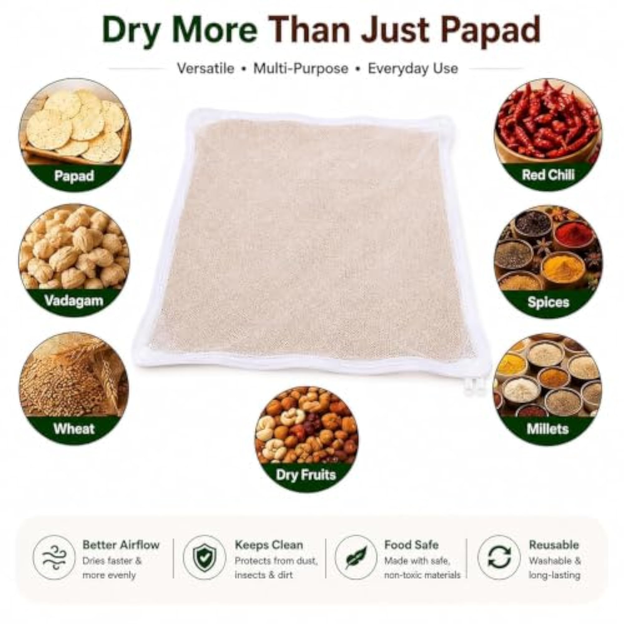 Multi Purpose Cotton Sun Drying Cloth with Net