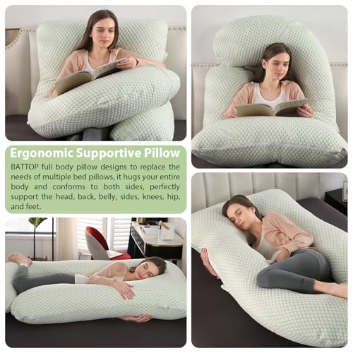 BATTOP Pregnancy Pillows for Sleeping- Full Body Maternity Pillow with Cooling Breathable Cover, U-Shaped Pregnancy Pillow for Side Sleepers - Support for Back,HIPS,Legs,Belly (Mint Green)
